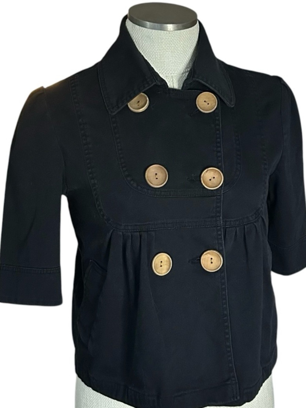 Sashimi Black Military Jacket M Wood Buttons Cropped Peplum Y2K Babydoll